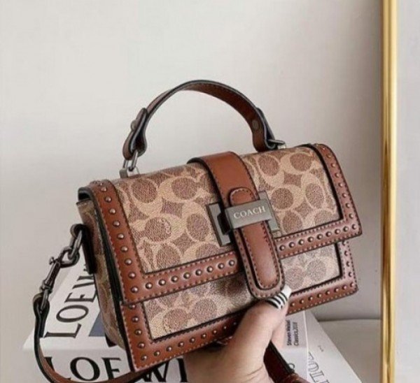 Coach studded Bag with Box Dust Bag Sling Belt Bill