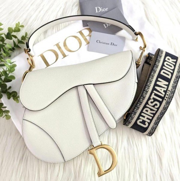 Dior Saddle Premium Leather White With OG Box & Dust Bag (White-1026)(BSB)