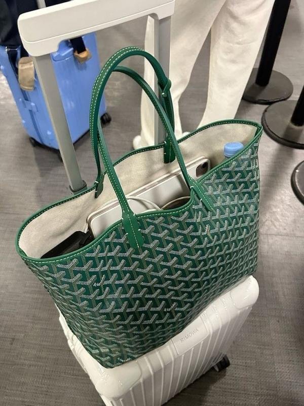 Goyard Saint Louis PM tote bag  green  with a detachable pouch.
