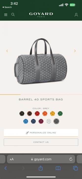 Goyard Barrel 40 Sports Bag Goyardine Grey
