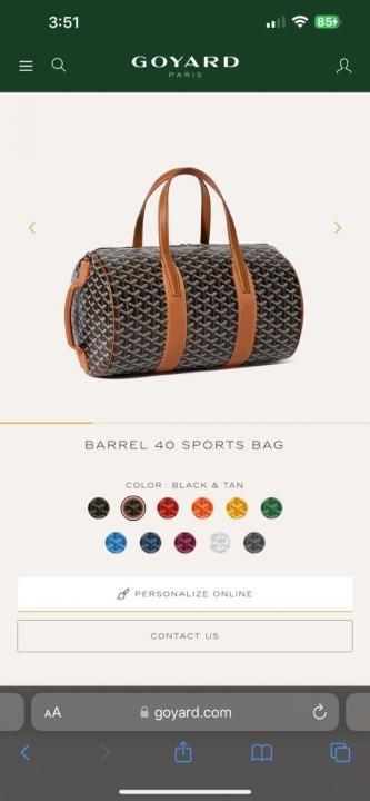 Goyard Barrel 40 Sports Bag Goyardine Tri Colour