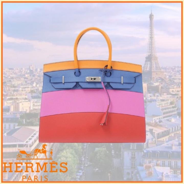 Herm.s Sunset Birkin Sellier 25 Abricot Bleu Agate Magnolia and Rouge Casaque Epsom Palladium 25 cm