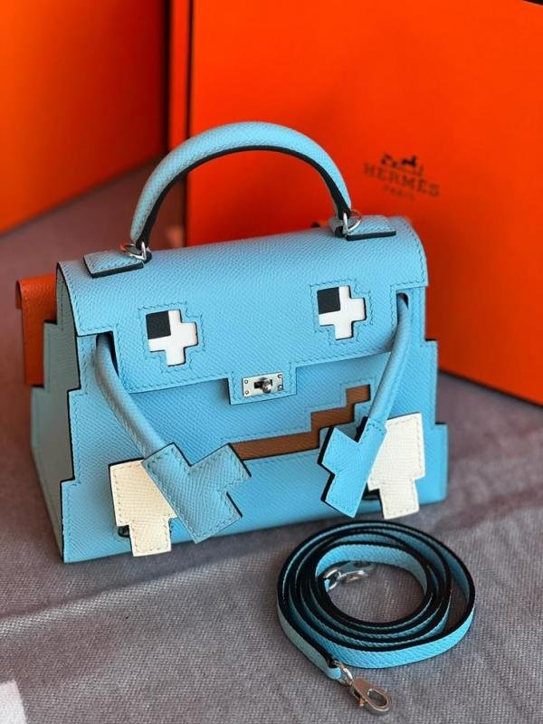 Hermes Kelly Doll Picto 25 Handbag 3020 Light Blue