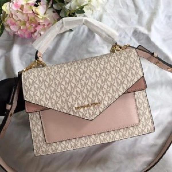 Michael_Kors Mk Ludlow Signature Leather Satchel Bag With Box White Pink 3328