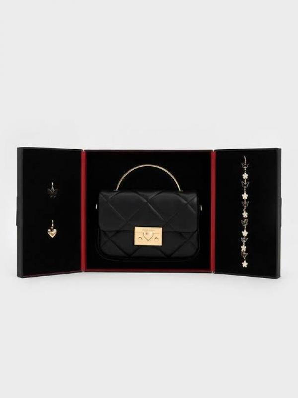 CHARLES_KEITH_HEARTCHAIN_Black_BAG_PREMIUM_WITH_GIFT_BOX