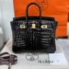 Herms Birkin HSS 25 Noir (Black)Bleu Saphir Crocodile Porosus Lisse Palladium Hardware 6002