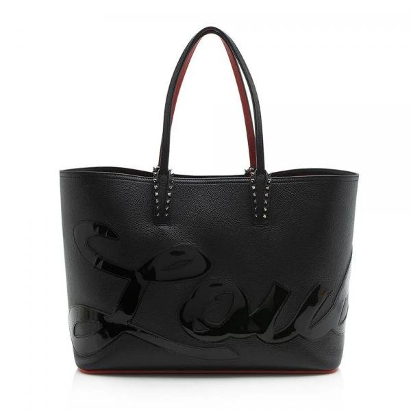 CHRISTIAN.LOUBOUTIN CABATA LOGO EMPIRE LEATHER TOTE BAG BLACK