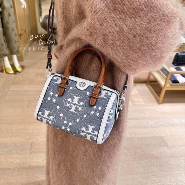 TORYBURCH T MONOGRAM JACQUARD MINI BARREL BAG DENIM-T928